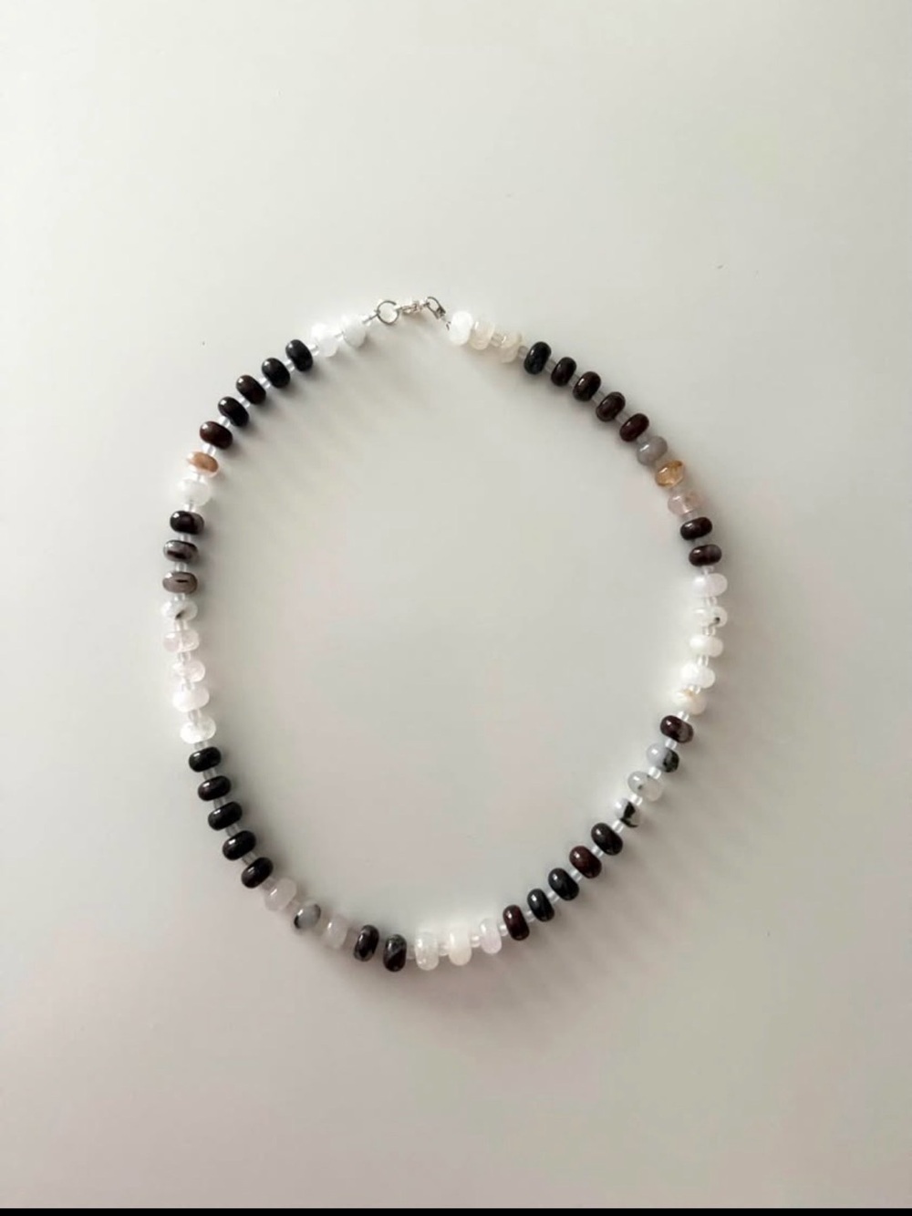 Handmade Neutral Beaded Necklace - White and Brown